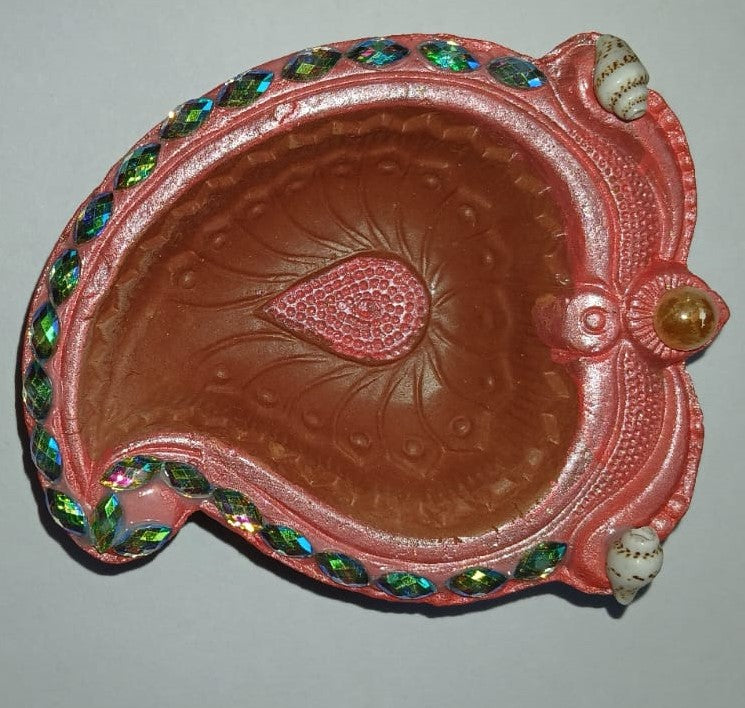 Siddhi Kalash Handcrafted PREMIUM BORDER COLOURED AND CRYSTAL DECORATED CLAY DIYAS