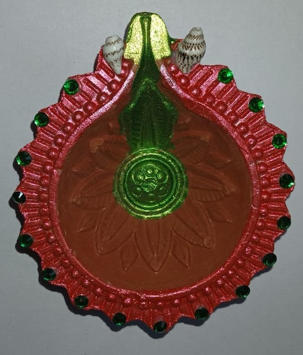 Siddhi Kalash Handcrafted PREMIUM BORDER COLOURED AND CRYSTAL DECORATED CLAY DIYAS