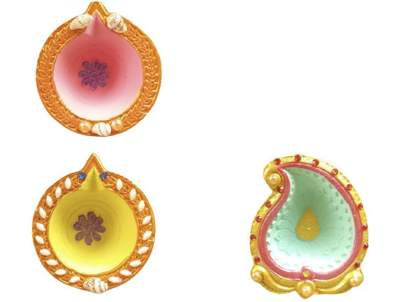 Siddhi Kalash handcrafted  PREMIUM FULLY COLOURED AND CRYSTAL DECORATED CLAY DIYAS.