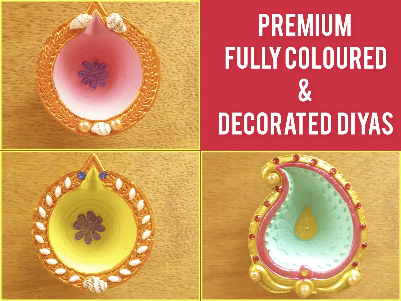 Siddhi Kalash handcrafted  PREMIUM FULLY COLOURED AND CRYSTAL DECORATED CLAY DIYAS.