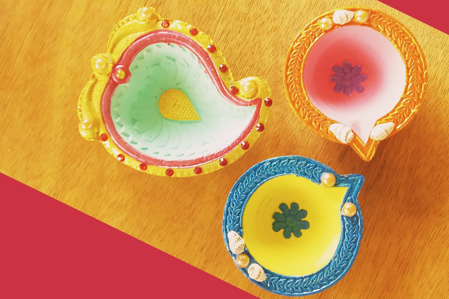 Siddhi Kalash handcrafted  PREMIUM FULLY COLOURED AND CRYSTAL DECORATED CLAY DIYAS.