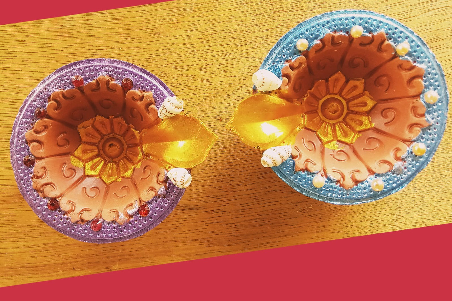 Siddhi Kalash Handcrafted PREMIUM BORDER COLOURED AND CRYSTAL DECORATED CLAY DIYAS