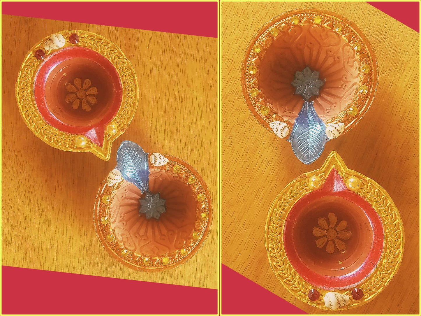 Siddhi Kalash Handcrafted PREMIUM BORDER COLOURED AND CRYSTAL DECORATED CLAY DIYAS